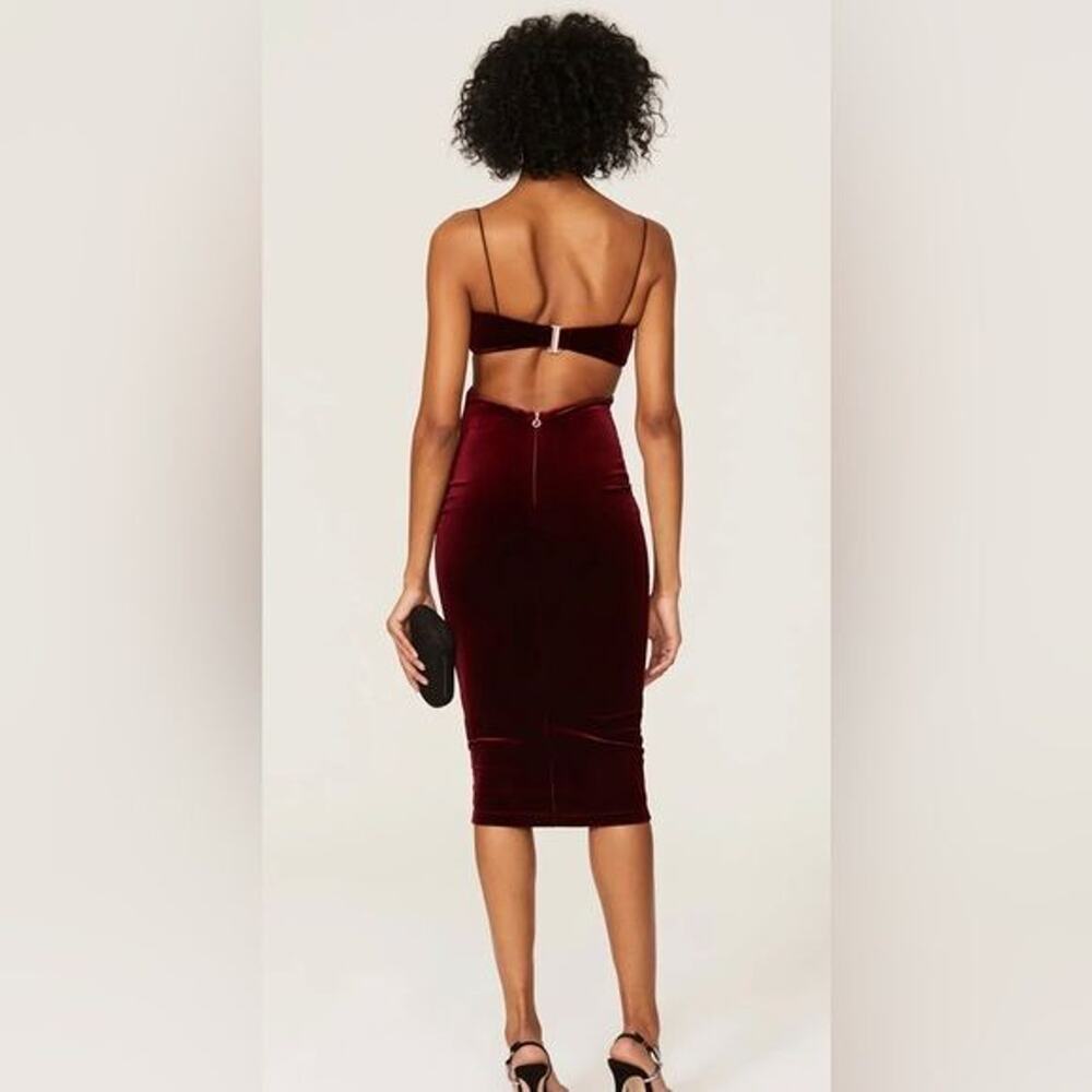 RTR NookieDejavu Velvet Midi Dress Sz Small Cutout Burgundy midi sexy fitted - Picture 3 of 10